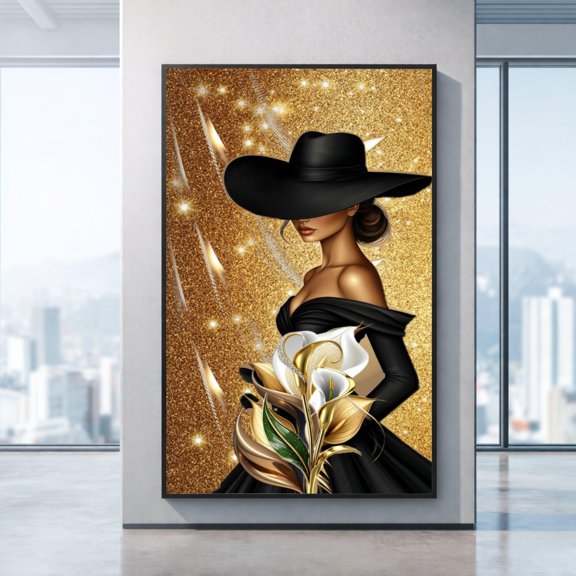 Glamorous Woman, Gold Floral Art, Chic, Large, Oversized Poster, Poster Only
