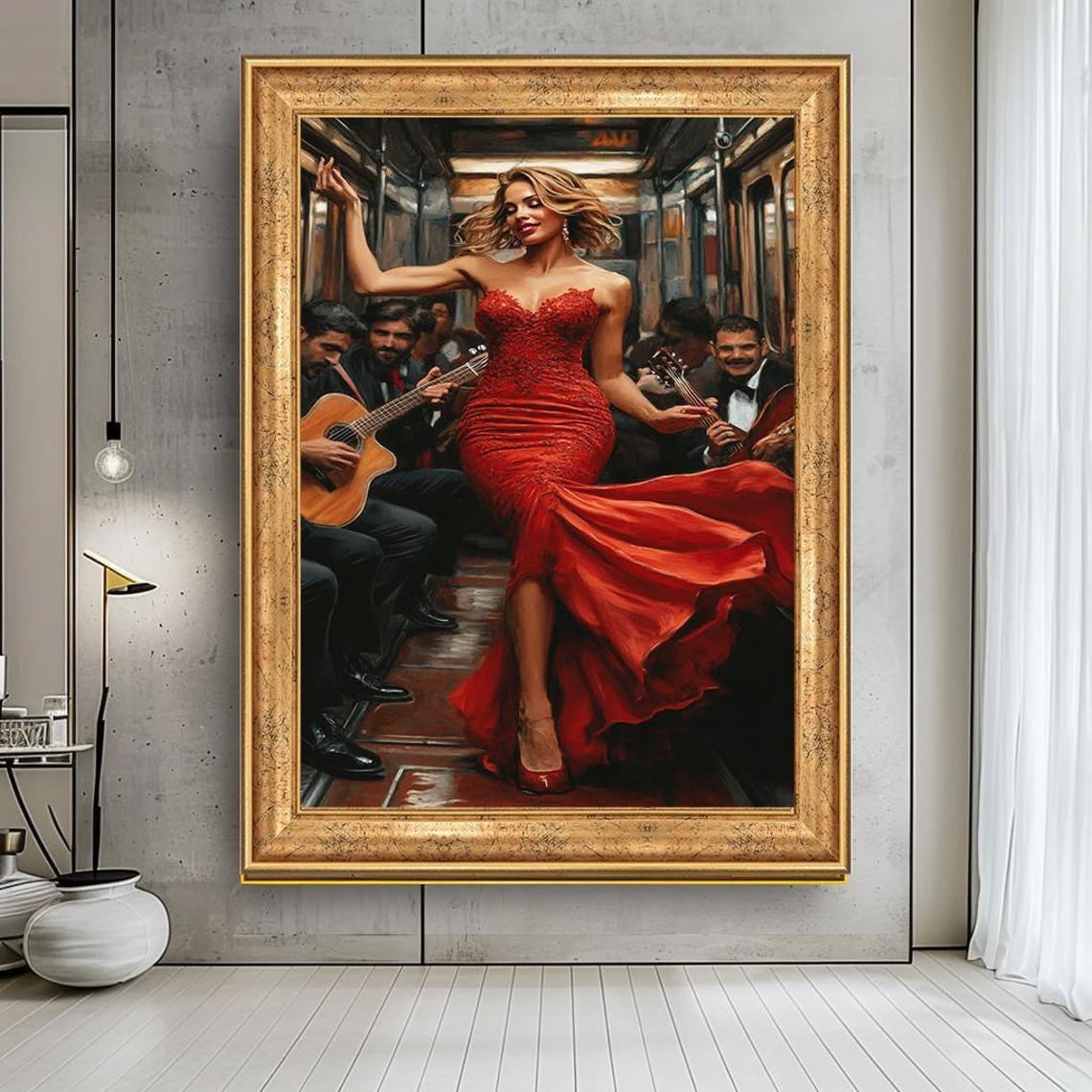 Glamorous Woman In Red Dress Canvas Print, Elegant Lady In Subway Art ...