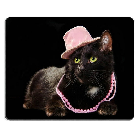 Glamorous black cat wearing pink hat and beads Mouse pads Gaming Mouse Pad 9.84x7.87 inches