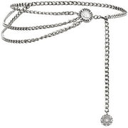 Glamorstar Multilayer Metal Waist Chain Dress Belts Metal Belt for Women Silver Medium(110cm/43.3in)