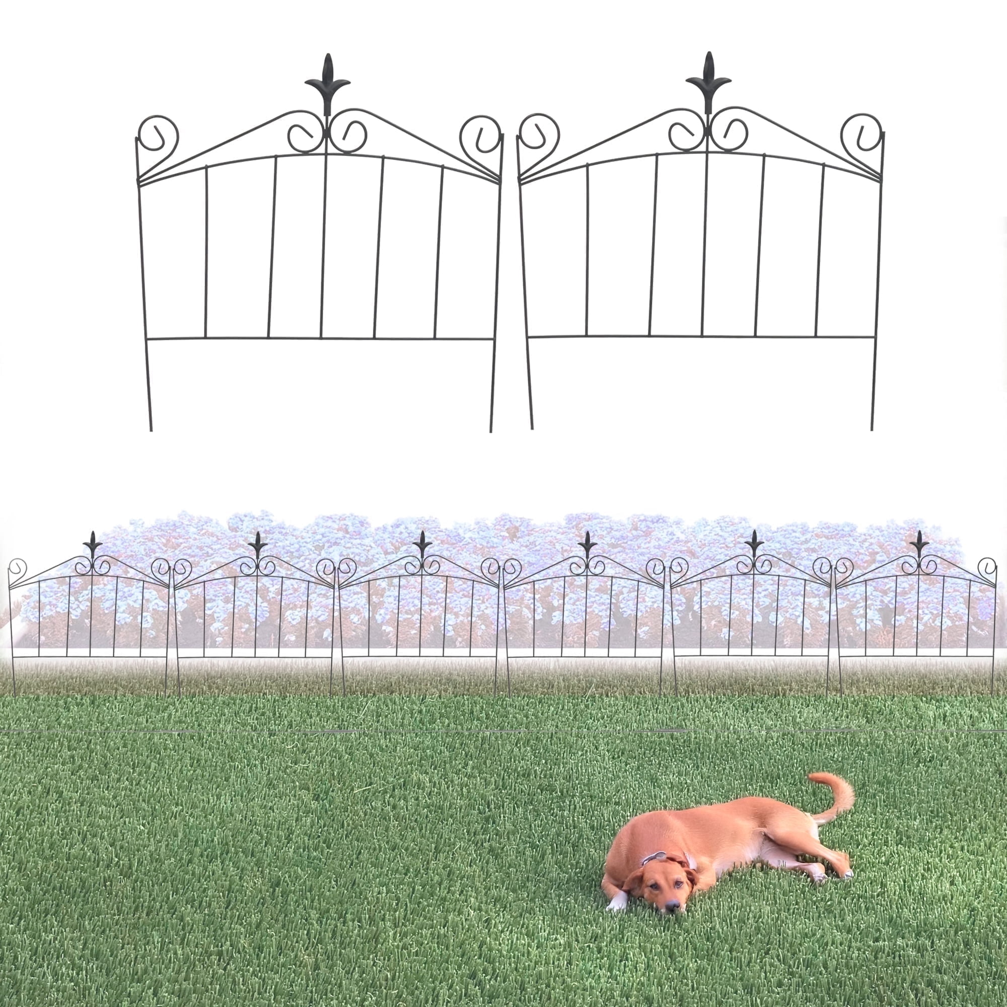 Glamos Wire 19 inch Finial Metal Decorative Garden Fence 6 Panels Covers 8 feet