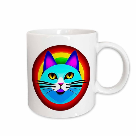 3drose, Glamour Blue Cat Portrait Inside the Yellow and Red Round Frame Gift, 15oz Mug