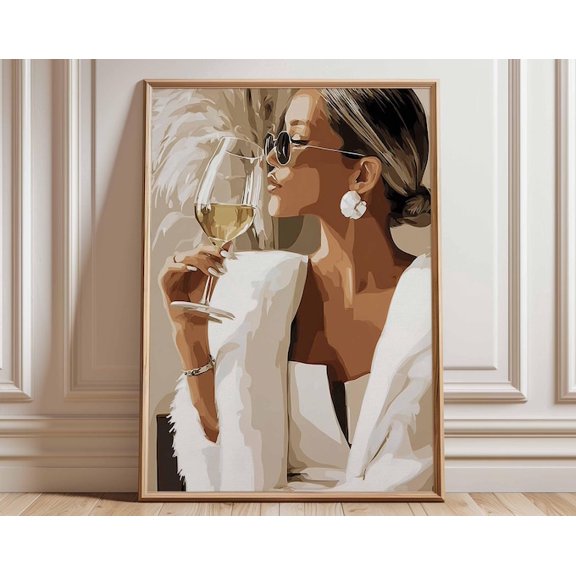 Glamour Fashion Wine Chic Woman Wall Art Print, Unframed Paper Poster 24x36in