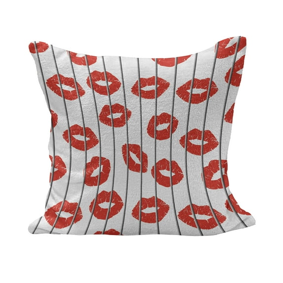 Glamour Fluffy Throw Pillow Cushion Cover, Woman Lips Behind The Bars Female Love Romance Valentines Day Print, Rectangle Accent Pillow Case, 36" x 16", Scarlet White and Grey, by Ambesonne