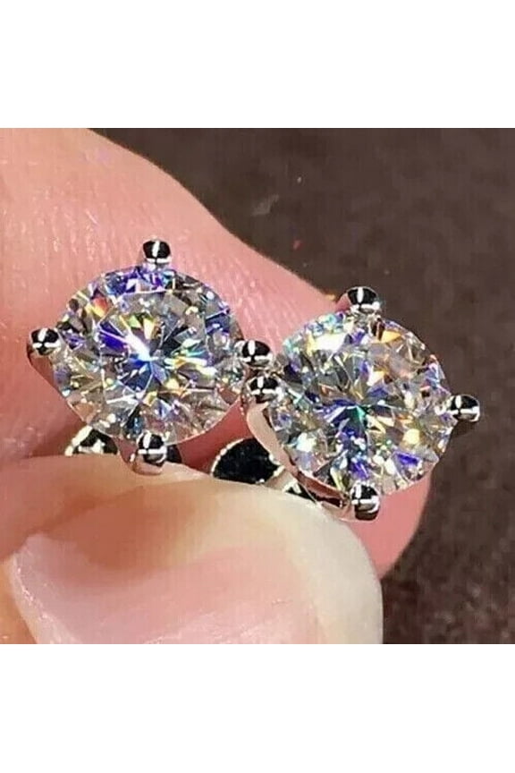 Stud Earrings for Women 14K White Gold Plated 925 Sterling Silver, 2 Ct Round Cut Diamond Lab Created Four Prong