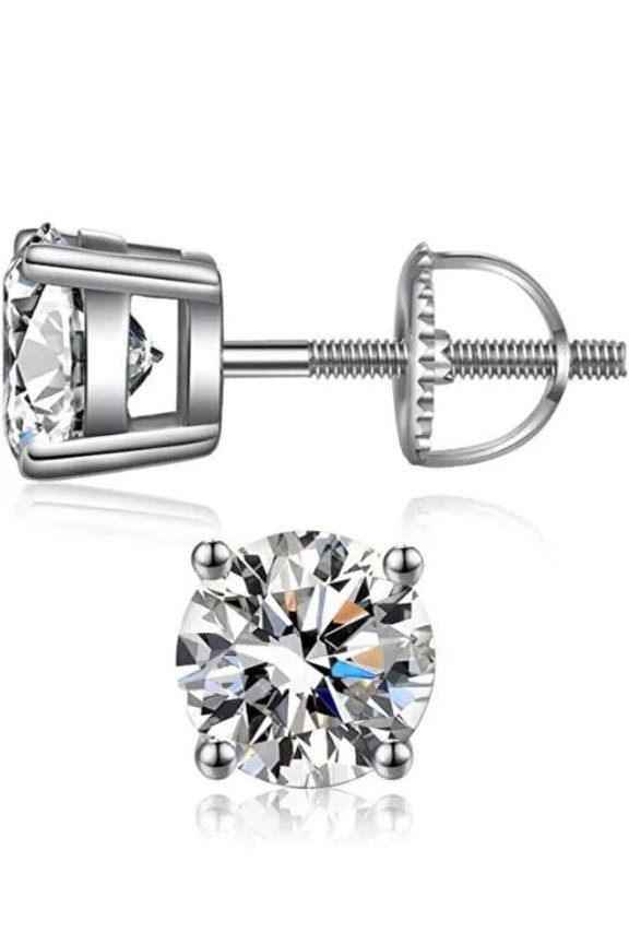 Stud Earrings for Women 14K White Gold Plated 925 Sterling Silver, 2 Ct Round Cut Diamond Lab Created
