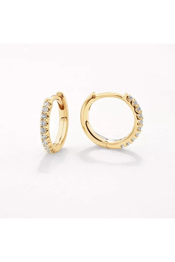 Wedding Wear Hoop Huggie Earrings 14K Yellow Gold Plated 2 Ct Round Cut Lab Created Diamond 925 Silver