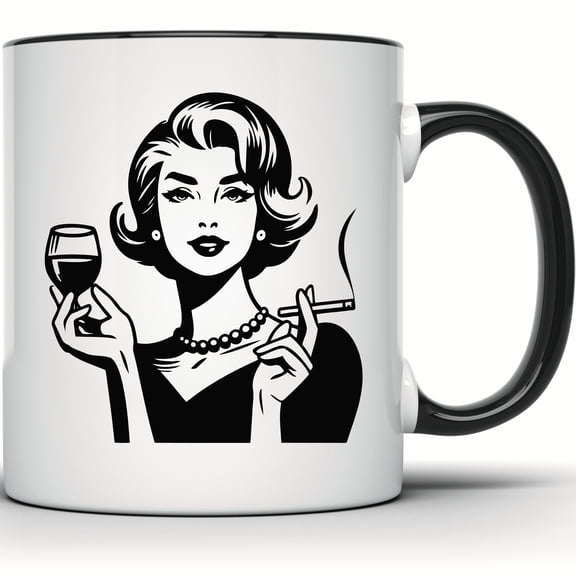 Glamour Girl Mug Retro Woman Vintage Style Noir Art Elegant Coffee Mug Gift - 11 Ounce Black Rim Handle Novelty Coffee Cup - WMUG1870-BLK