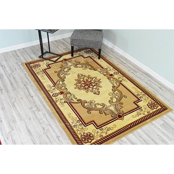 Planet Rugs Plush Stain-Resistant Durable Oriental Area Rug, Floral Medallion Design, 7'8" x 10'8", Beige