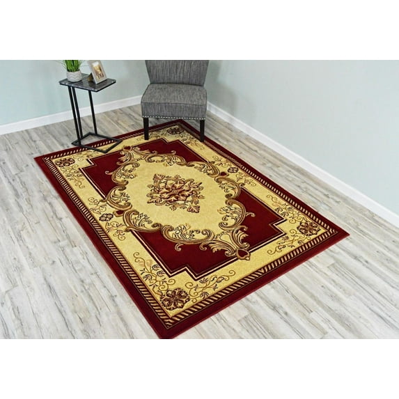 Glamour Thick Plush Oriental Area Rug Traditional Carpet Floral Medallion Design-206 (6'6"x9'2",Burgundy)