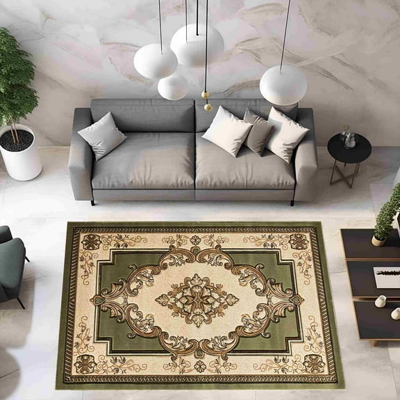 Planet Rugs Traditional Area Rug Loomed Green Modern, 5'2" x 7'5", Fade Resistant