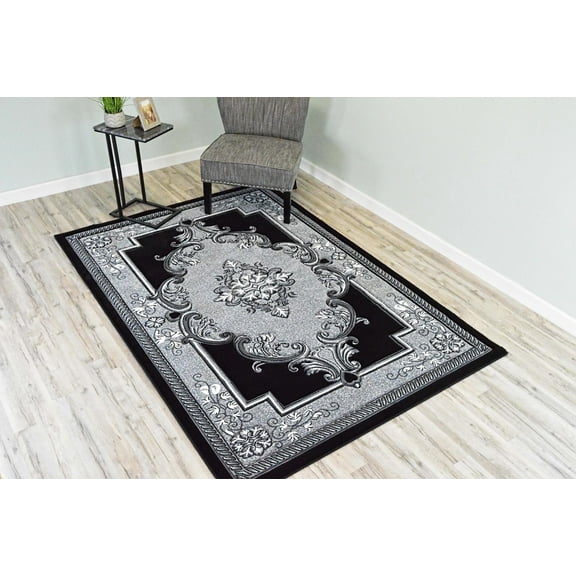 Glamour Hand Carved Thick Plush Pile Boho Traditional Oriental Floral Area Rug Carpet For Living Room Bedroom (Grey, 2' 6" x 3' 9" Doormat)