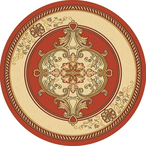 Glamour Thick Plush Oriental Area Rug Traditional Carpet Floral Medallion Design-206 (5'3"x5'3" Round,Terracotta)