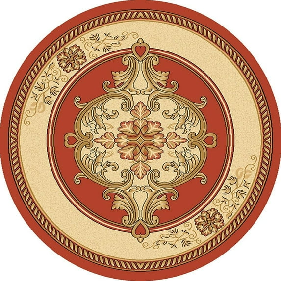 Glamour Thick Plush Oriental Area Rug Traditional Carpet Floral Medallion Design-206 (7'8"x7'8" Round,Terracotta)