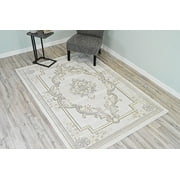 Glamour Hand Carved Thick Plush Pile Boho Traditional Oriental Floral Area Rug Carpet For Living Room Bedroom (Pearl Cream, 2' 6" x 3' 9" Doormat)