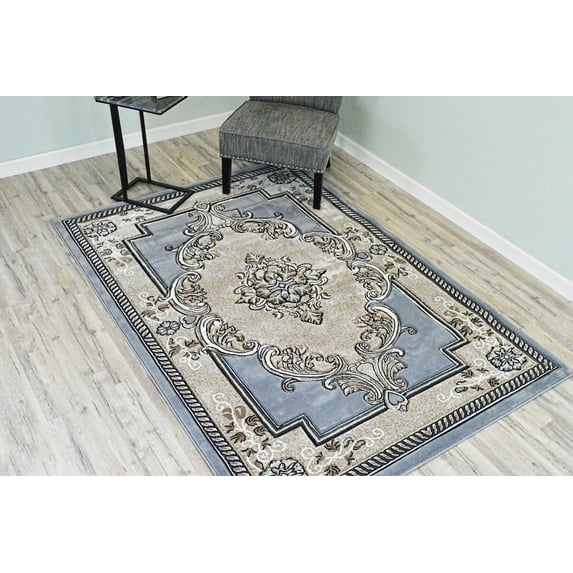 Glamour Thick Plush Oriental Area Rug Traditional Carpet Floral Medallion Design-206 (5'2"x7'5",Sand)