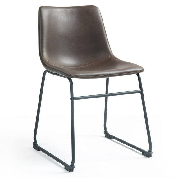 Set of 2 Adan Iron Frame Dark Brown Faux Leather Dining Chair