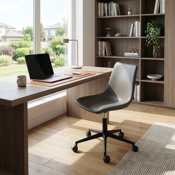 Adan Gray Faux Leather Adjustable Height Swivel Office Chair with Wheel Base