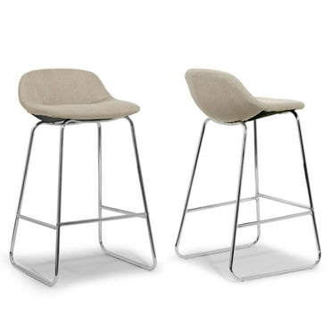 Glamour Home Agalia 28" Modern Fabric Low Back Bar Stools in Cream (Set of 2)