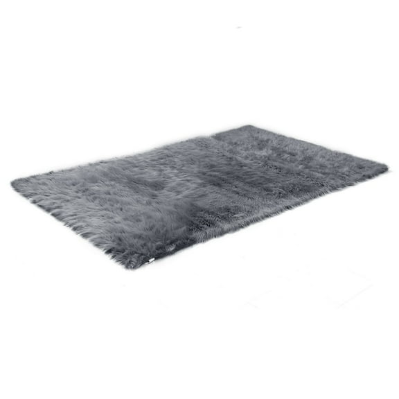 Aileen Faux Sheepskin Fur Area Rug Gray Rectangular 5x3
