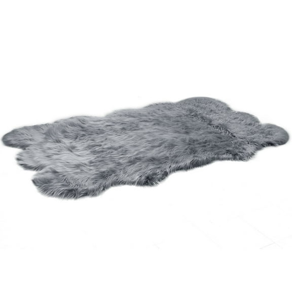 Ailsa Faux Sheepskin Fur Area Rug Runner Sheepskin-like Shape Gray 7x5