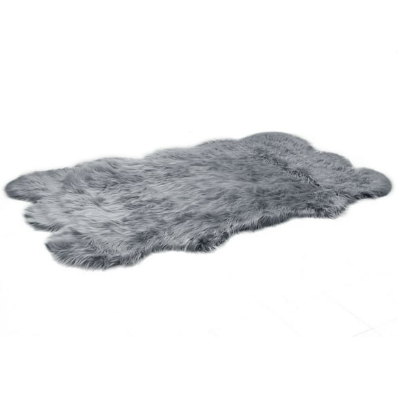 Ailsa Faux Sheepskin Fur Area Rug Runner Sheepskin-like Shape Gray 8x5