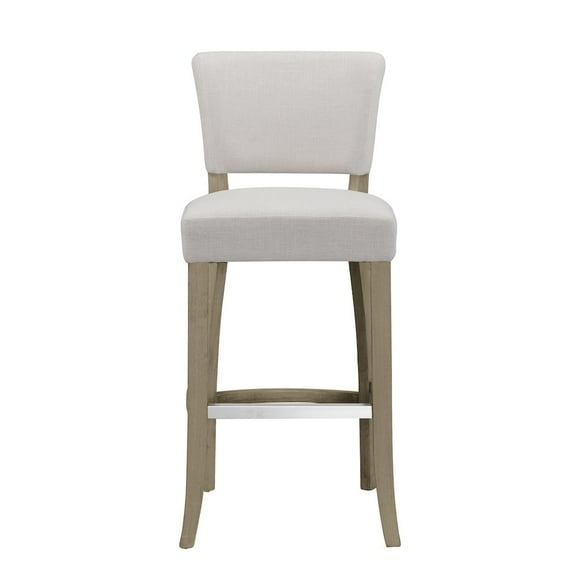 Set of 2 Aleck Beige Fabric Bar Stool with Antique Finish Wood Legs