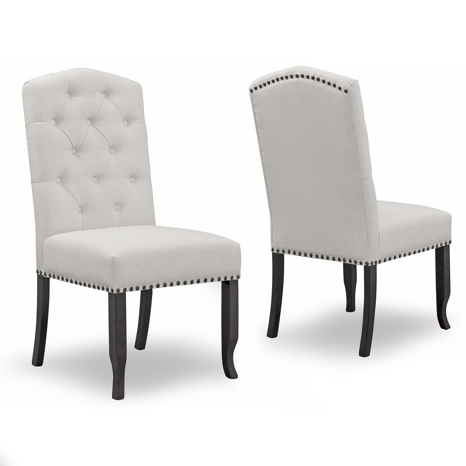 Beige Linen Tufted Parsons Dining Side Chairs with Wood Legs