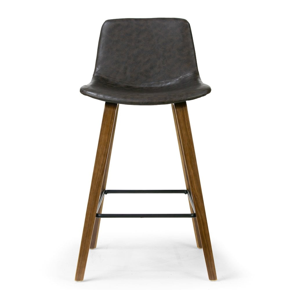 Set of 2 Alyn Modern Brown Bar Stool with Walnut Finish Plywood Legs and Metal Footrest