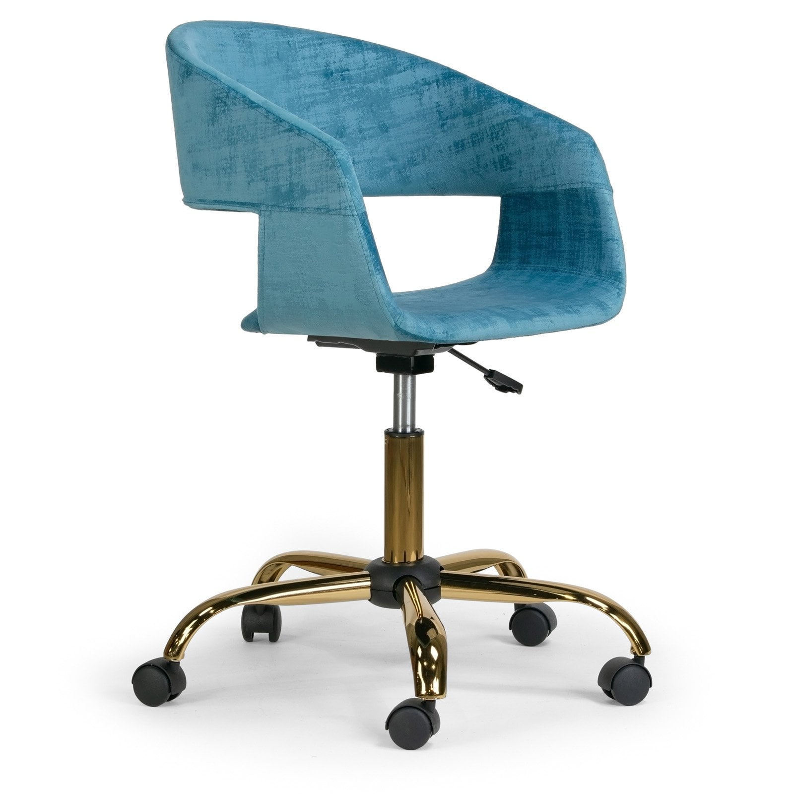 Turquoise Velvet Swivel Office Chair with Gold Base