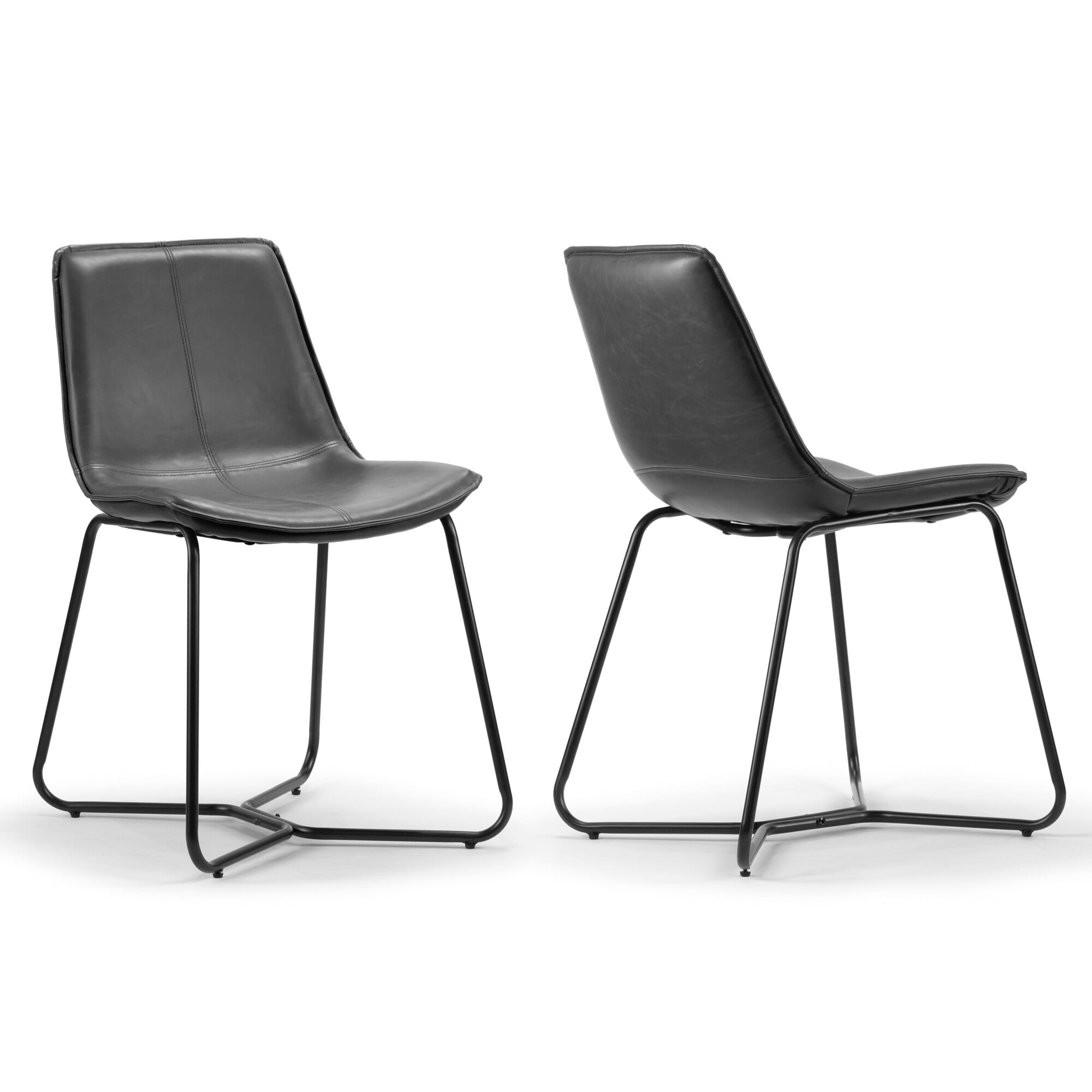 Gray Faux Leather Upholstered Side Chair with Metal Frame, Set of 2