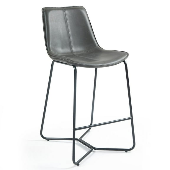 Set of 2 Amery Iron Frame Vintage Gray Faux Leather Counter Stool