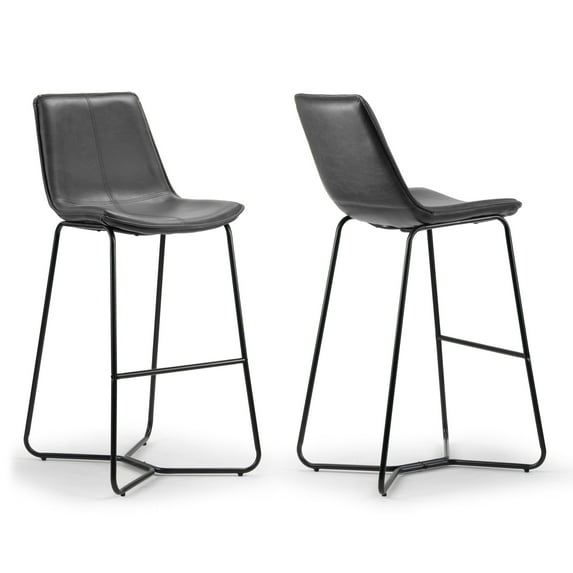 Set of 2 Amery Iron Frame Vintage Gray Faux Leather Bar Stool