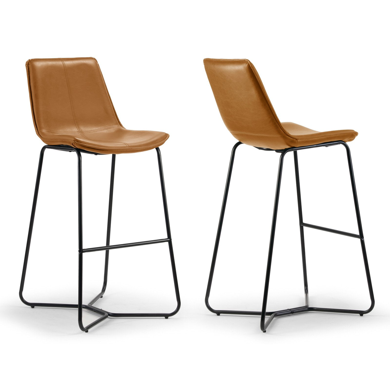 Amery 30" Brown Faux Leather Bar Stool with Black Iron Frame - Set of 2