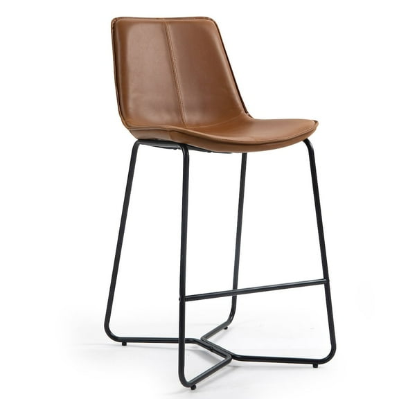 Set of 2 Amery Iron Frame Vintage Cappuccino Faux Leather Counter Stool