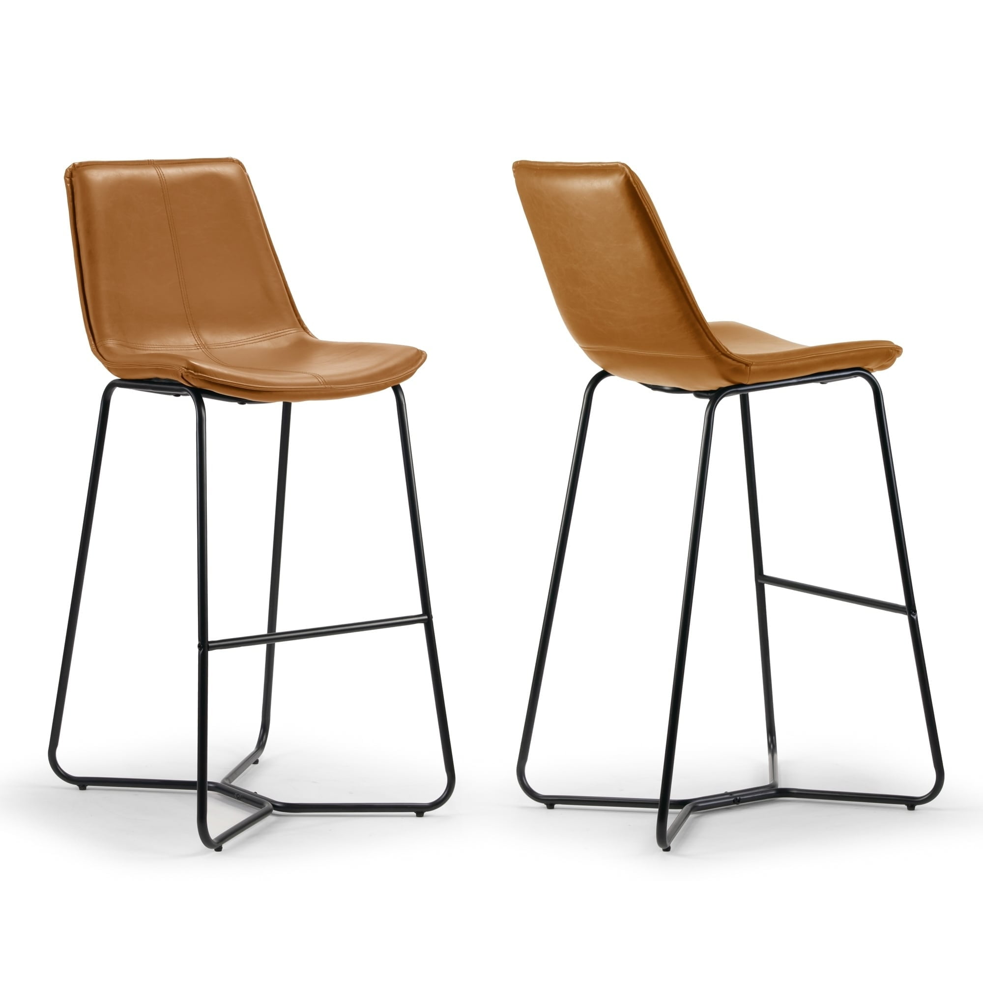 Amery 30" Brown Faux Leather Bar Stool with Black Iron Frame - Set of 2
