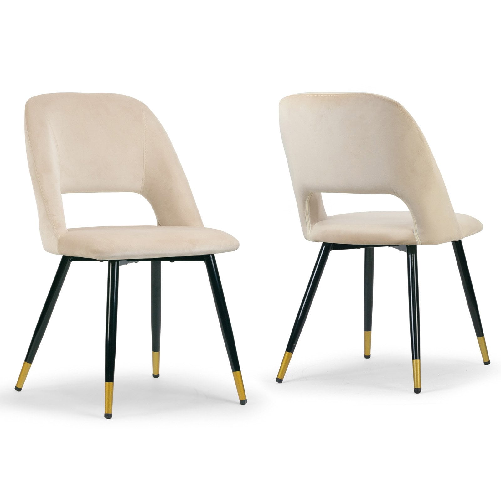 Beige Velvet Upholstered Side Chair with Black Metal Legs