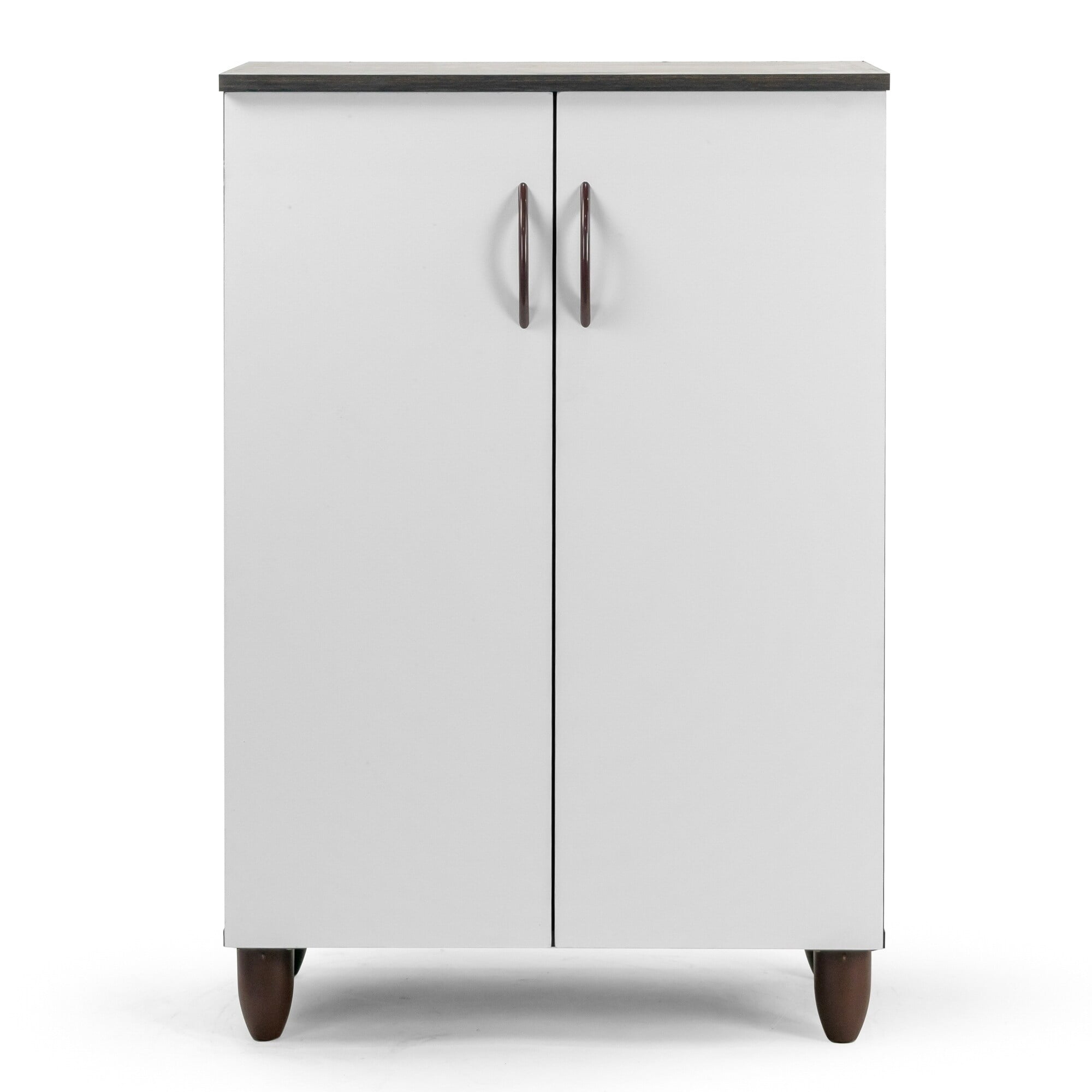 Anthea White and Wenge Particle Board Shoe Cabinet with Four Shelves