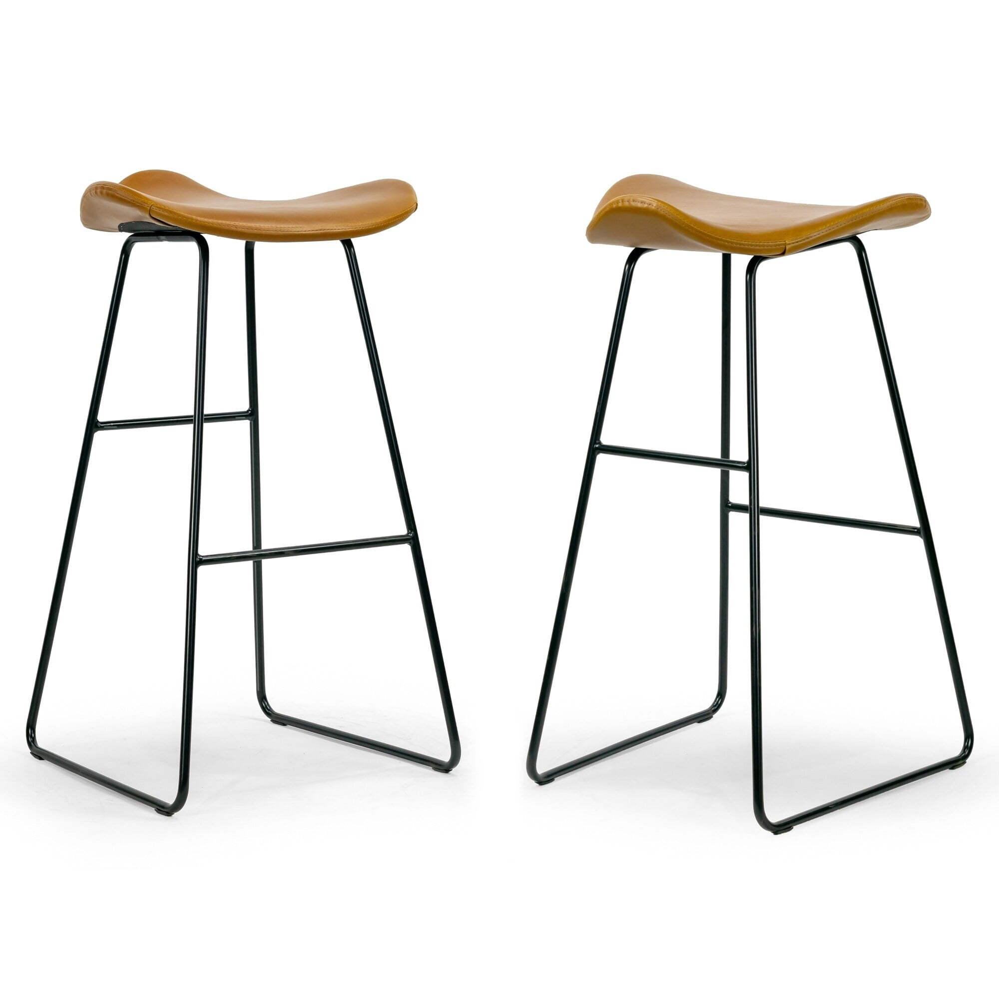 Aoi Saddle Style Backless Brown Faux Leather Bar Stools with Black Metal Legs