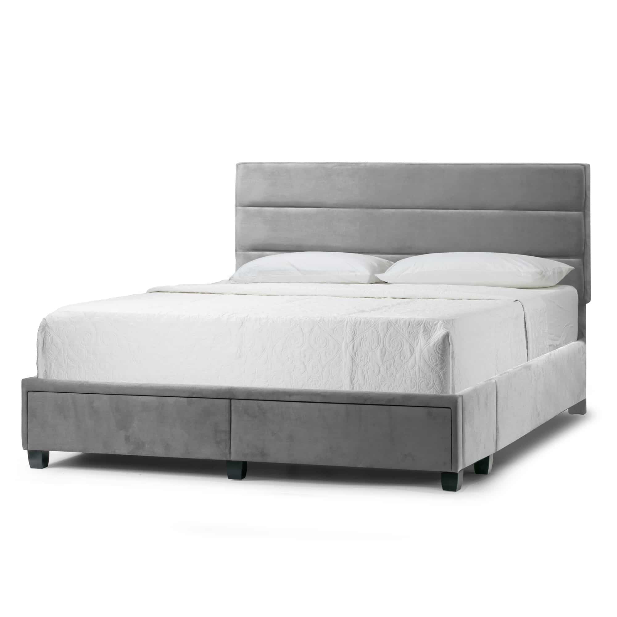 Silver Gray Velvet Upholstered Queen Storage Bed with Tufted Headboard