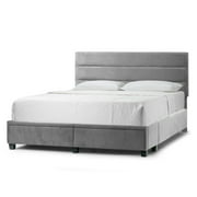 Glamour Home Arnia Fabric King Bed with Two Storage Drawers in Silver