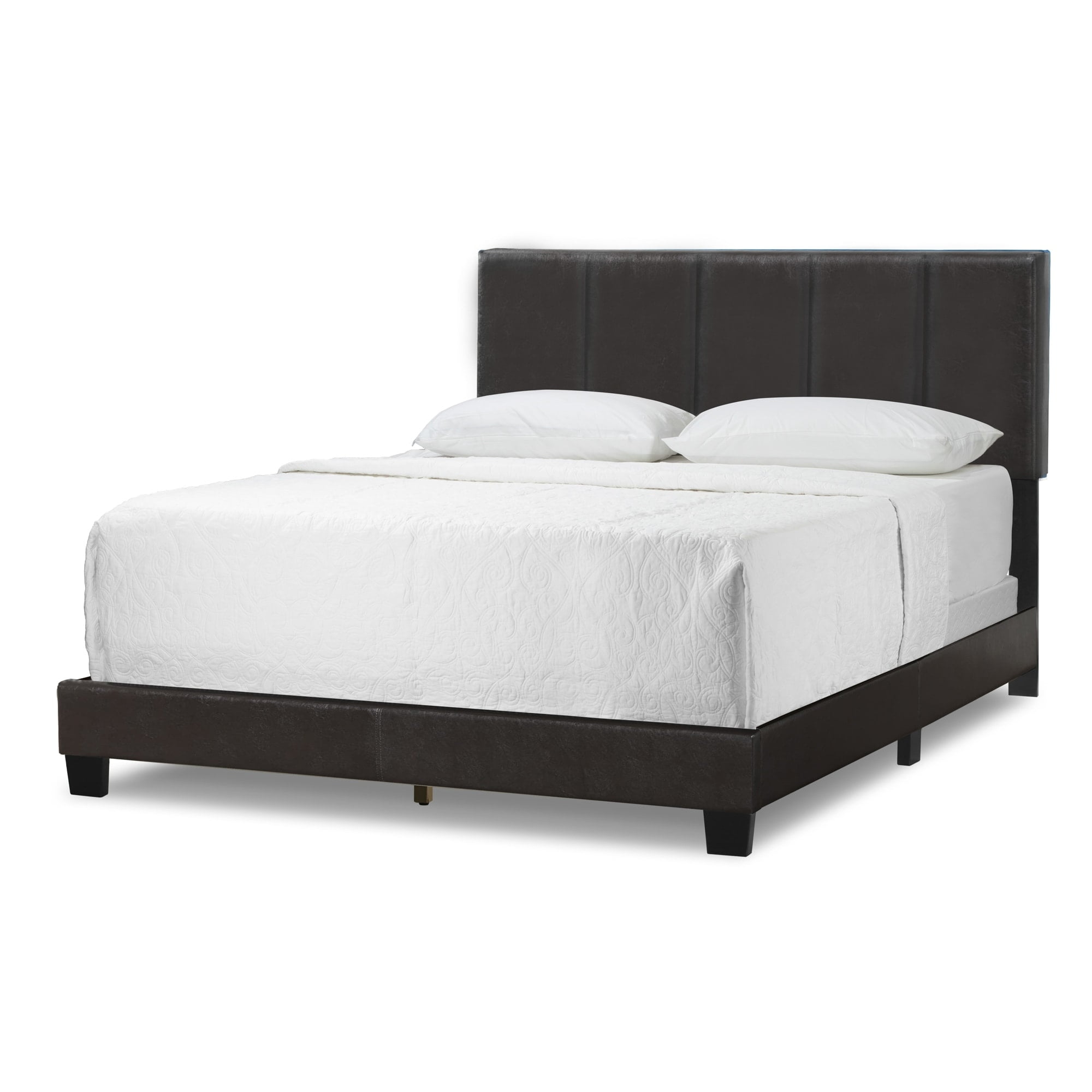 Arty Black Brown Faux Leather Queen Bed with Tufted Upholstery