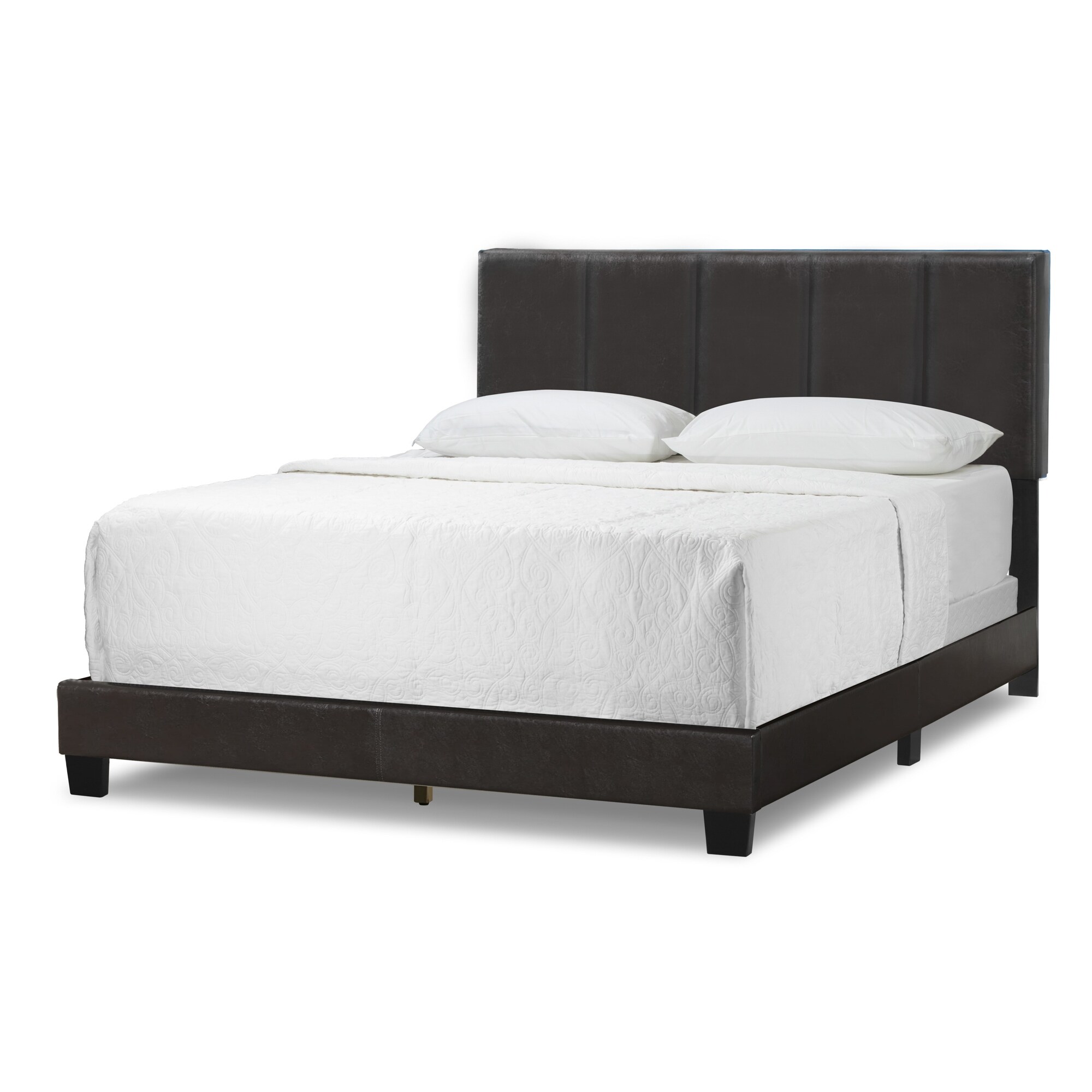 Glamour Home Arty Faux Leather Queen Bed with Line Stitching Tufting in Brown