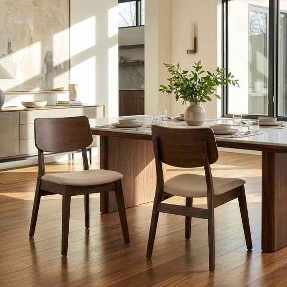 Set of 2 Astin Dark Brown Wood Chair with Beige Fabric Seat