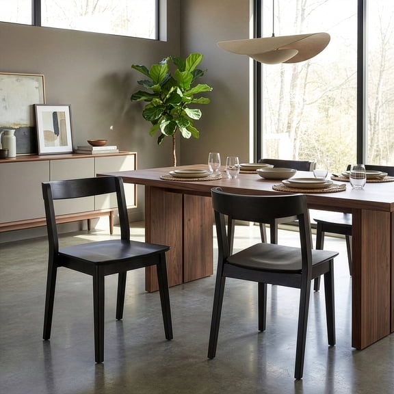 Set of 2 Astor Black Solid Wood Chair with Curved Back