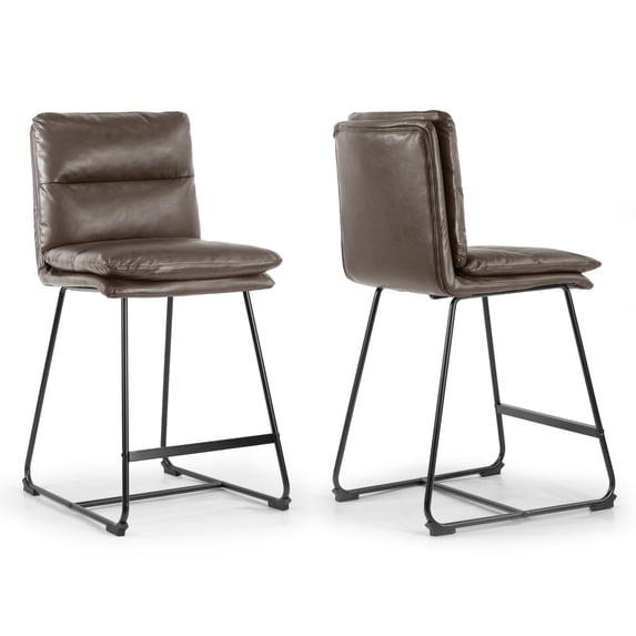 Set of 2 Ave Iron Frame Cappuccino Brown Faux Leather Counter Stool with Stitching