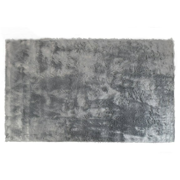 Glamour Home Auriel 58x36" Rectangle Faux Sheepskin Fur Fabric Area Rug in Gray