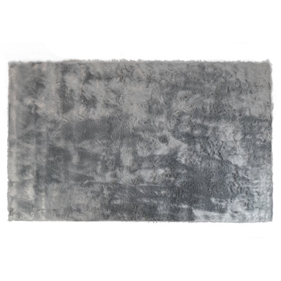 Glamour Home Auriel 58x36" Rectangle Faux Sheepskin Fur Fabric Area Rug in Gray