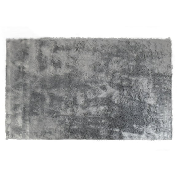Auriel Faux Sheepskin Fur Area Rug Gray Rectangular 5x8