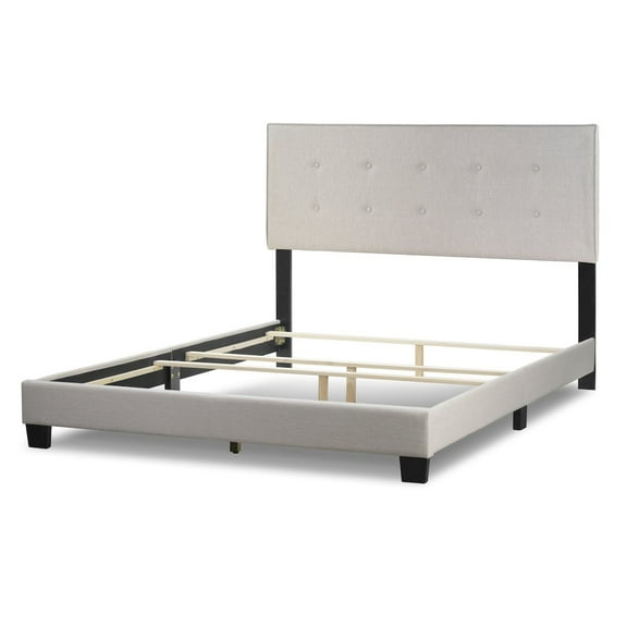Glamour Home Auryon Modern Fabric Queen Bed with Button Tufting in Beige